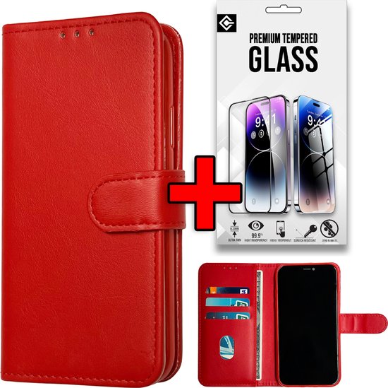 Casemania Hoesje Geschikt voor Samsung Galaxy A55 - Rood & Glazen Screenprotector - Portemonnee Book Case