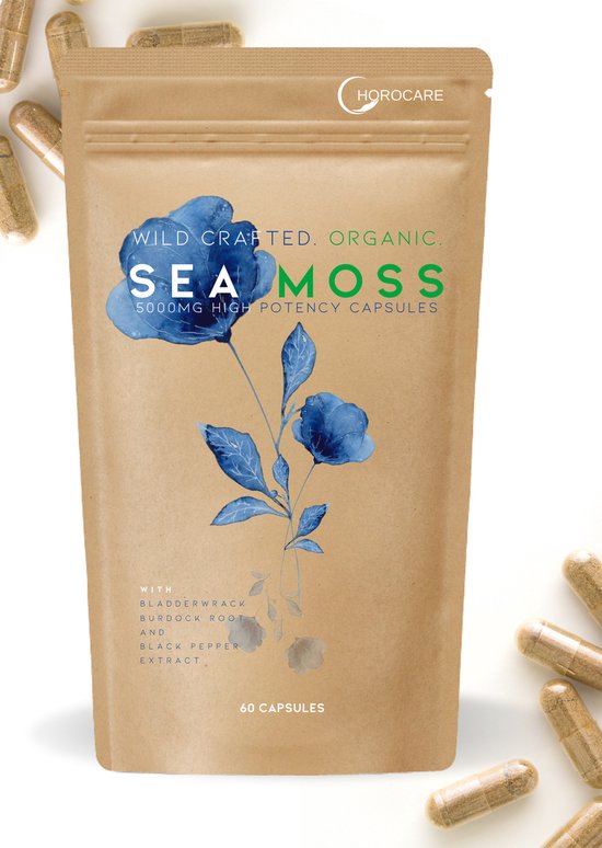 Wild crafted Sea moss caps- Iers Mos superfood - Zeewier - Bladderwrack - Burdock root - Dr. Sebi seamoss - Mineralen - Vitaminen - 60 Caps