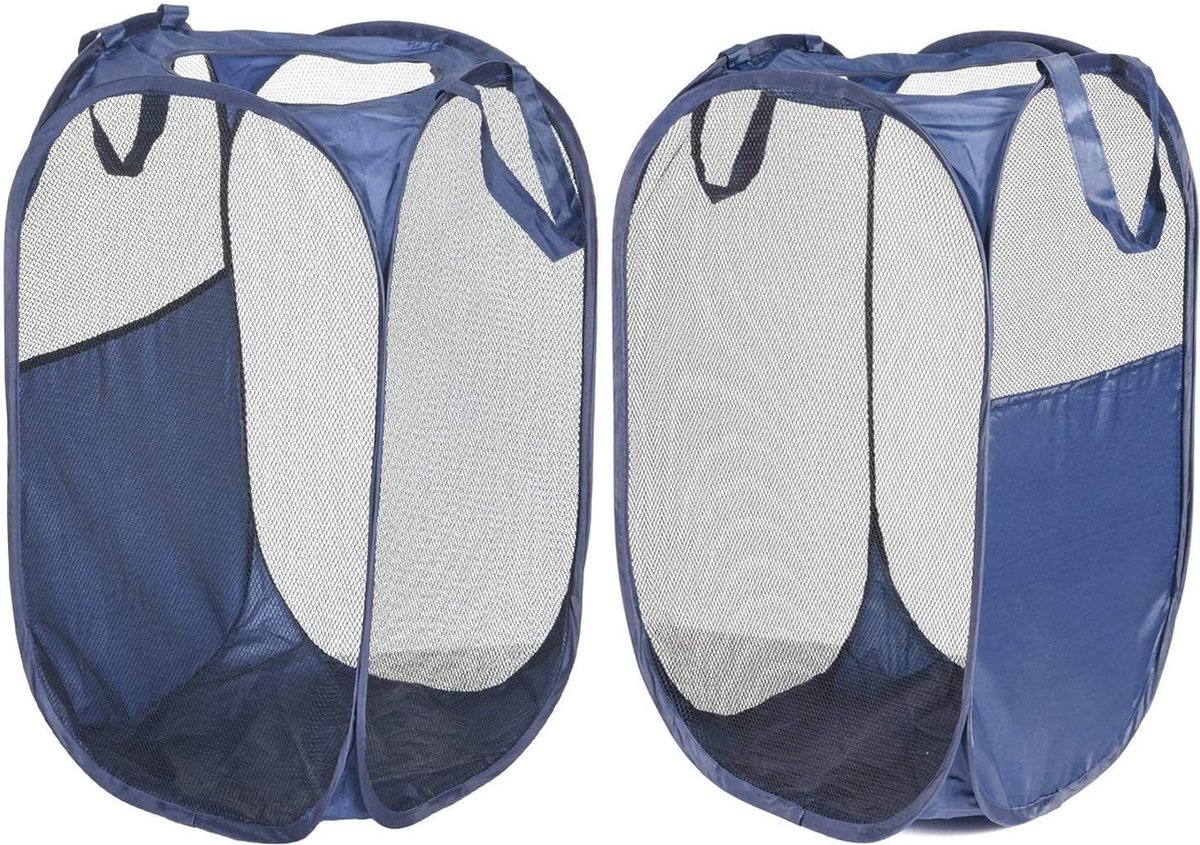 Opvouwbare wasmand, 2-pack pop-up wasmand voor kinderen met handgrepen, opvouwbare stoffen mand voor kleding, wasgoed en kinderspeelgoed, blauw