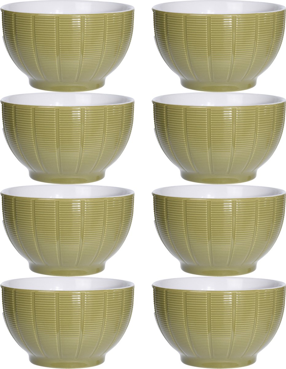 Excellent Houseware Soepkommen/serveer schaaltjes - 8x - Venice - keramiek - D14 x H8 cm - groen