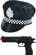 Carnaval verkleed politie agent set - pet/cap zwart - pistool zonder paffertjes