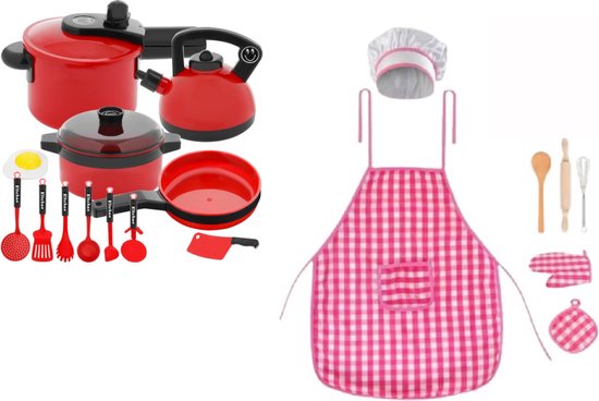 XXL Keukenset Kinder Keuken Speelset Rollenspel Set - 51-Delige Keukenspeelgoed Accessoires - Kinderkeuken Kookgerei Kokschort Koksmuts Kookmuts Keukengerei