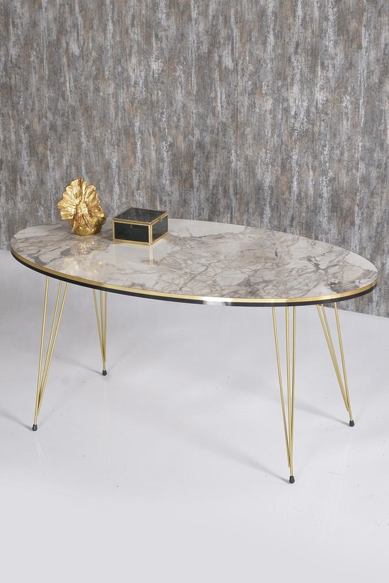 Table de salon | aspect marbre | Blanc | Design luxueux | Marbre | Table d'appoint | Table basse ovale | Table de salon | Table basse