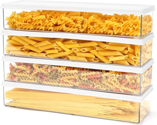 Foto: Belle vous 4 pack of plastic food storage containers with lids 1100ml 37oz airtight bpa free kitchen pantry organisers rectangular jars for spaghetti pasta noodles cereal rice more