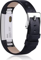 Zwart leren bandje geschikt voor Fitbit Ace / Fitbit Alta HR / Fitbit Alta - Gespsluiting – Maat: zie maatfoto – Black leather strap - Leder
