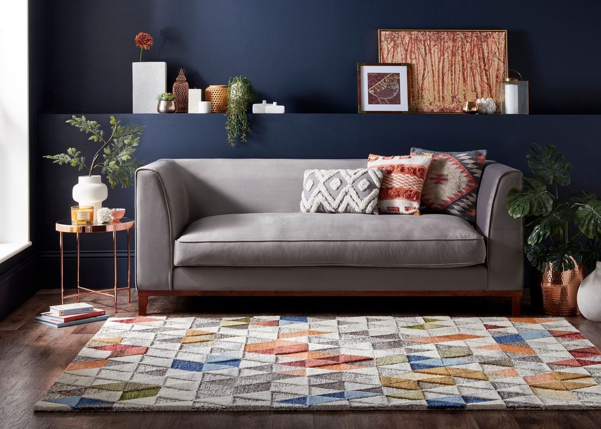 flycarpets Amari Modern Laagpolig - 100% Wol - Driehoek Design Vloerkleed - Naturel / Multi - 160x230 cm