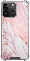 Shockproof hoesje - Geschikt voor iPhone 14 Pro Max - Marmer babyroze - Extra sterke case - TPU/polycarbonaat - Marmer - Roze, Transparant