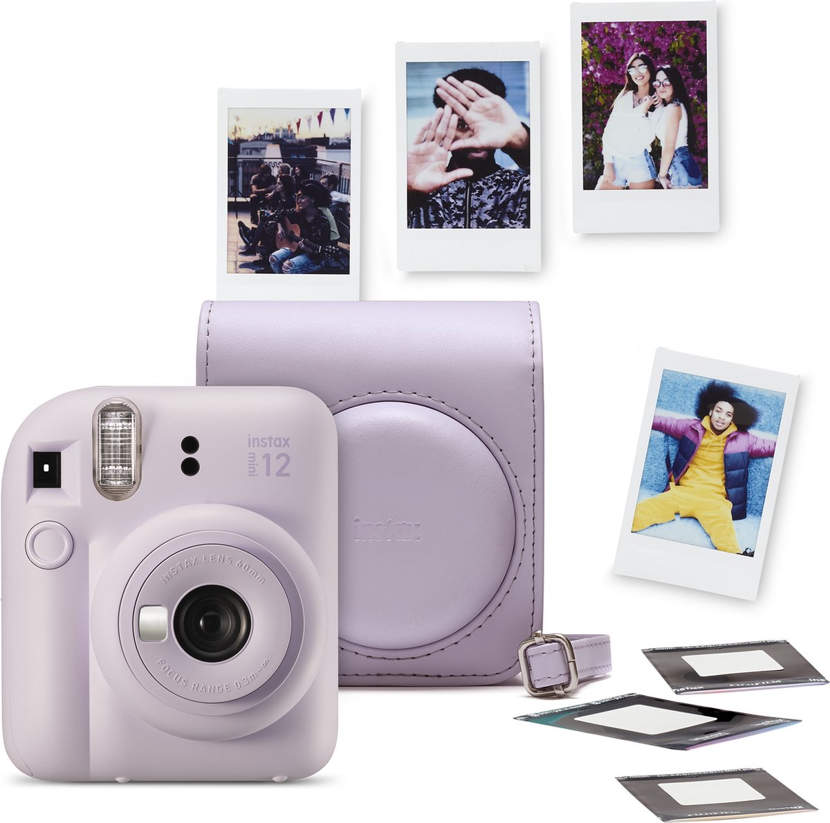 Fujifilm instax Mini 12 Bundel - Instant camera + 1 x 10 stuks film cameratas & stickers - Lilac Purple - Fujifilm