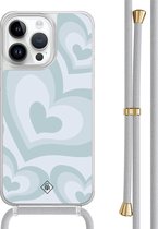 Casimoda® hoesje met grijs koord - Geschikt voor iPhone 13 Pro Max - Hart Swirl Blauw - Afneembaar koord - TPU/polycarbonaat - Blauw