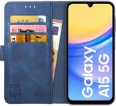 Rosso Element Book Case Wallet Hoesje Geschikt voor Samsung Galaxy A15 | Portemonnee | 3 Pasjes | Magneetsluiting | Stand Functie | Blauw