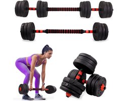 Mobiclinic ExtenFit - Halterset - Verstelbaar - Gewicht van 2-20 kg - Halterbanken - Veelzijdig - Gewatteerde staaf - 2 in 1 - Inclusief halters en een gevoerde verlengstang - Antislipmoeren - Sterk staal - Thuisfitness