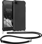 kwmobile Telefoonhoes geschikt voor Apple iPhone SE (2022) / iPhone SE (2020) / iPhone 8 / iPhone 7 hoesje - Zacht TPU Metallic hoesje met telefoonketting - metallic zwart