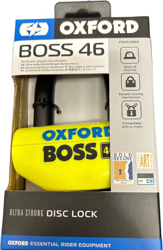 Oxford Big Boss remschijfslot met alarm 16mm geel - OF4
