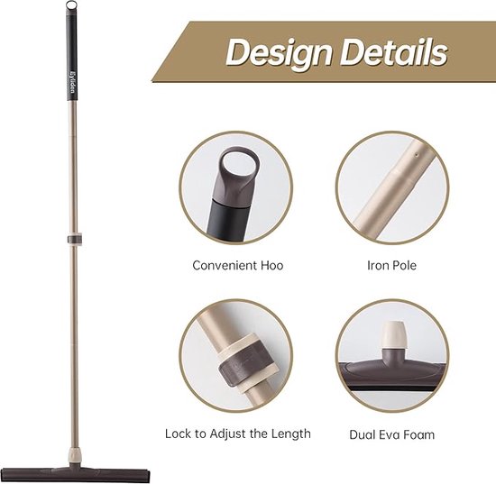 Raclette de sol - raclette à eau - avec manche télescopique (110-138 cm) - largeur de balayage 43,5 cm - extracteur - or - raclette de douche - RemGoods