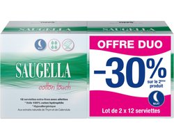 Saugella Cotton Touch Nuit Set van 2 x 12 Extra Fijne Handdoeken met Kleppen