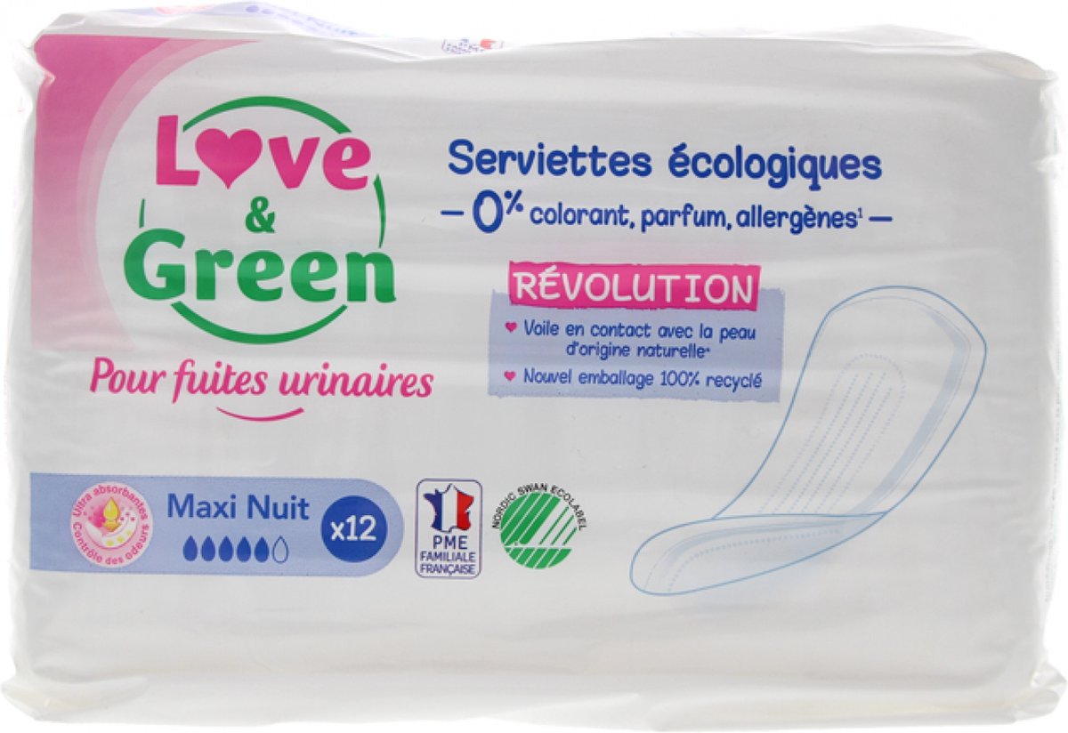 Love & Green Voor Blaaszwakte Ecologische Maxi Nachtpads 12 Pads