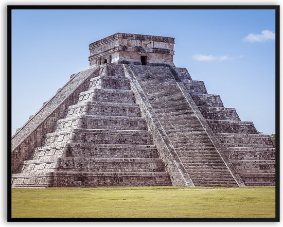 Chichén Itzá mexico fotolijst met glas 40 x 50 cm - Prachtige kwaliteit - Mexico - tempel - Glazen plaat - inclusief ophangsysteem - Poster - Foto op hoge kwaliteit uitgeprint