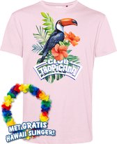 T-shirt Toekan Tropical | Toppers in Concert 2024 | Club Tropicana | Hawaii Shirt | Ibiza Kleding | Lichtroze | maat XS
