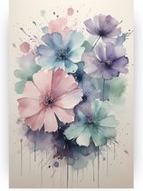 Bloemen poster - Abstract wanddecoratie - Poster pastelkleuren - Posters vintage - Posters woonkamer - Kunstwerk - 80 x 120 cm