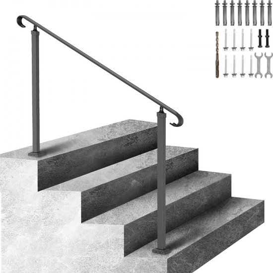 Trapleuning Leuning, Zwarte Leuningen voor Trap Smeedijzeren Leuning Leuning, Non-slip Veiligheid Balustrade Handgreep, Gang Steunstang Kit, Plafond Gemonteerd L-type (Size : 120cm