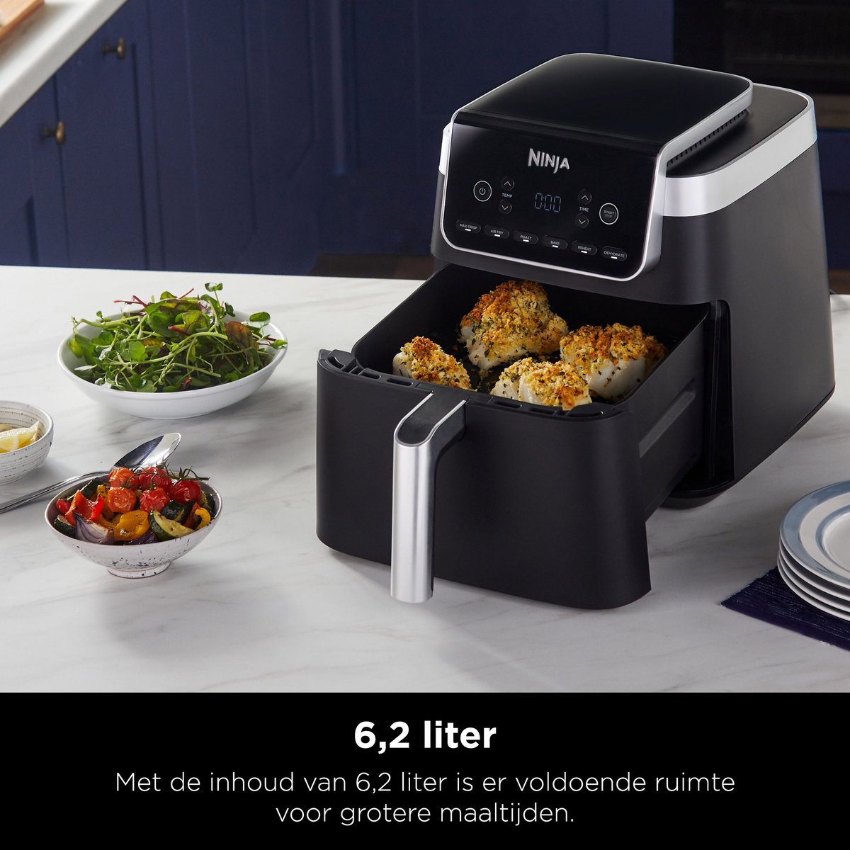 Afbeelding 3 van Ninja Airfryer XXL Max Pro - 6.2 liter - 6 Kookprogramma's - in Hoogte Verstelbare Plaat - 2024 Model - AF180EU