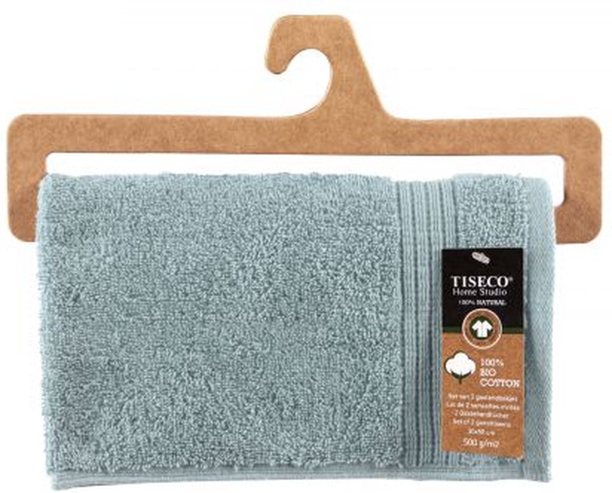 Tiseco Home Studio - Gastendoekje EDEN - SET/6 - 100% bio katoen - 500 g/m2 - met ophanglus - bio katoen - 30x50 cm - Blauw