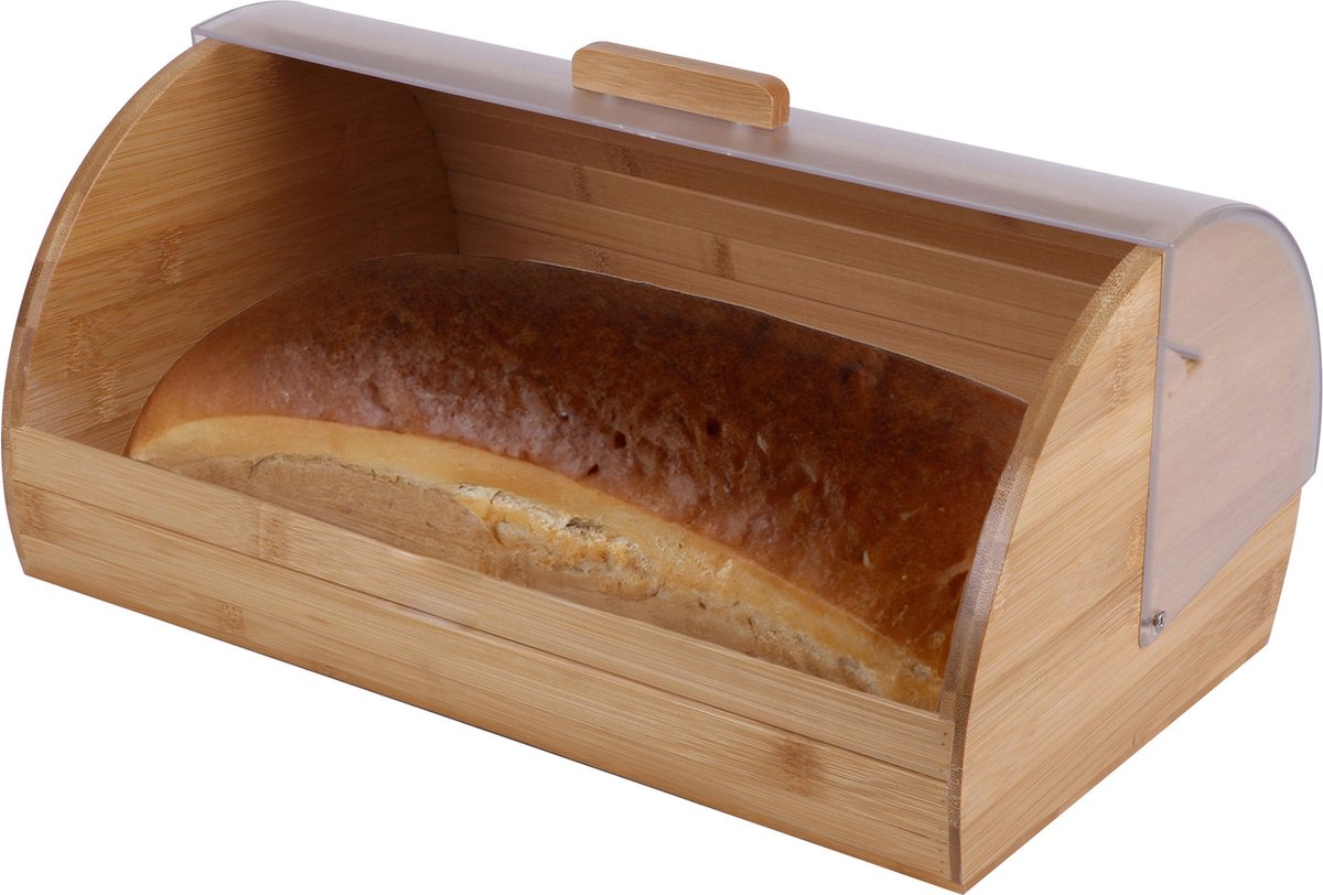 Bambou & Co Broodtrommel met klep/deksel - bamboe hout - 38 x 25 x 19 cm - Brooddozen