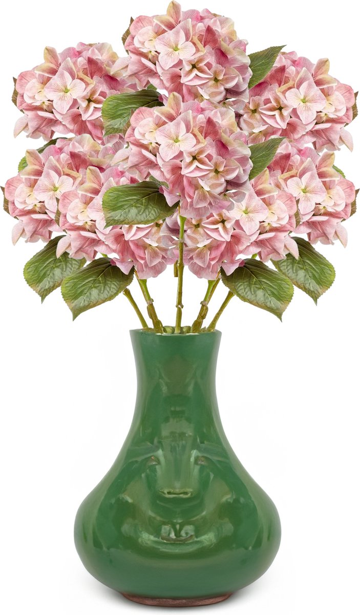 Emerald Kunstbloem hortensia tak - 8x - Challenge - 47 cm - roze - kunst zijdebloem - Hydrangea