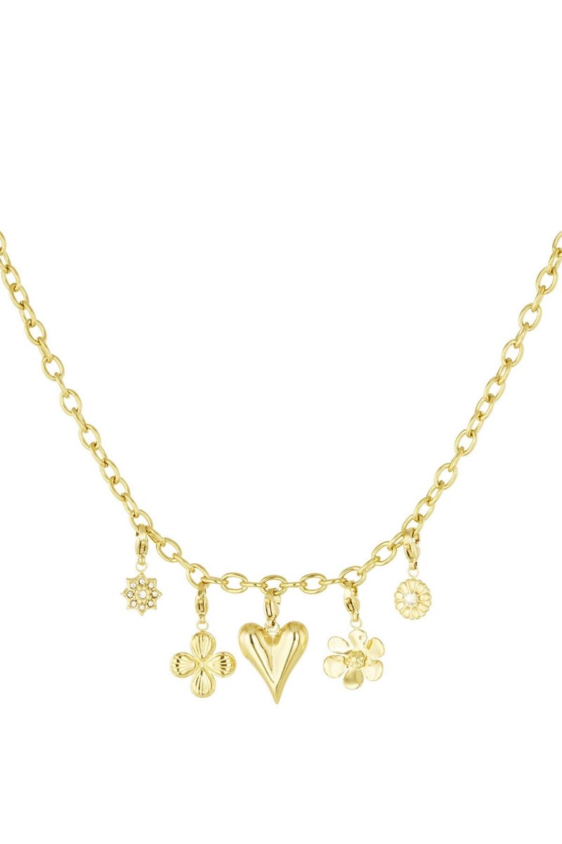 Ketting met bedels - necklace - stainless steel - kleur goud met 5 bedels - waterproof - moederdag cadeau - kadotip kerst - gift - present