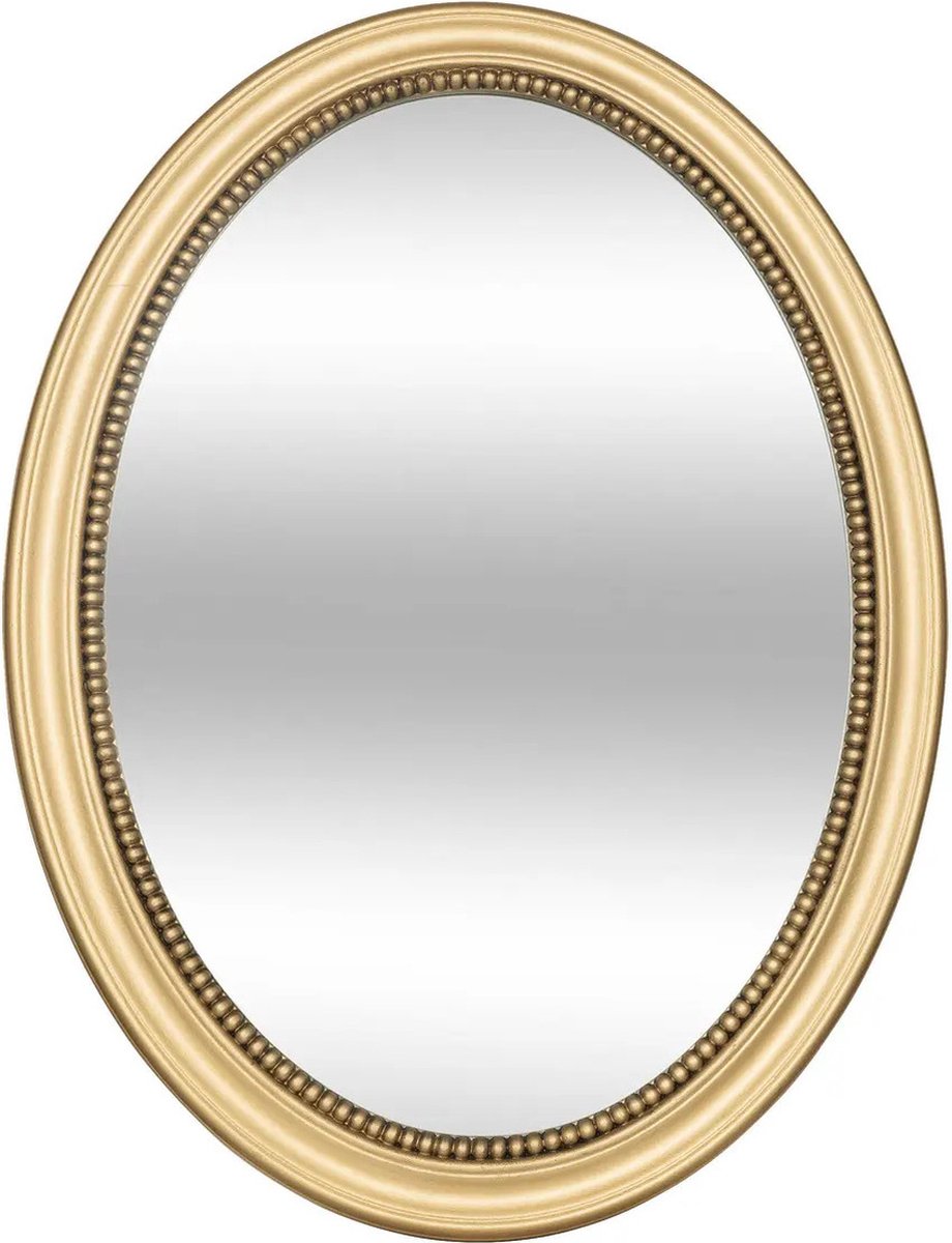 Atmosphera Spiegel/wandspiegel - ovaal - 53 x 40 cm - mdf hout/glas - goud - ornament rand