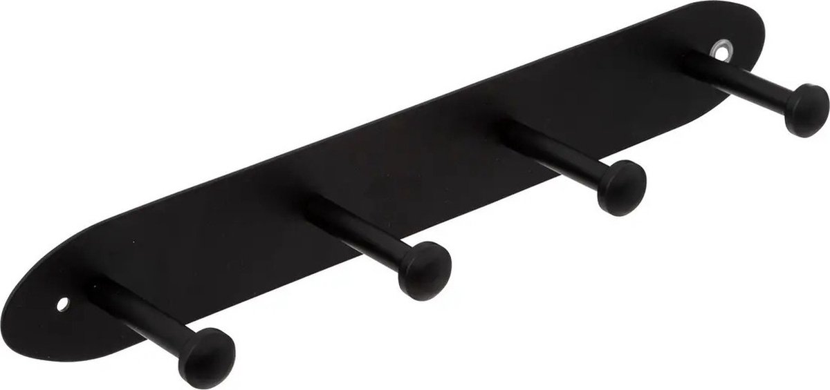 5Five® 5Five Kapstok rek voor wand/muur - zwart - 4x ophanghaken/knoppen - metaal - B35 x H5 cm