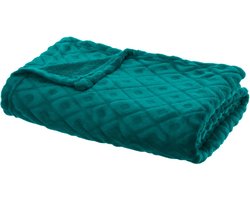 Atmosphera Plaid/bankdeken Monnet - mediteraan blauw - 180 x 230 cm - polyester fleece - ruitmotief - bedsprei