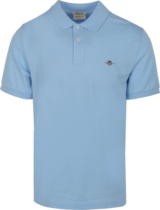 Gant - Shield Piqué Poloshirt Lichtblauw - Regular-fit - Heren Poloshirt Maat 4XL