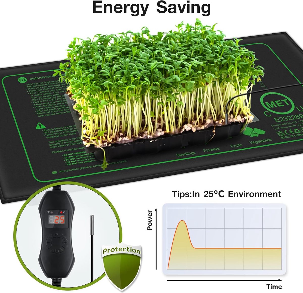 Warmtemat Planten - Met Thermostaat - 25 x 52 cm - 50W - Waterdicht - Kweekmat - Kweekmat verwarmingsmat - Warmtemat Planten Kweken - Verwarmingsmat Planten - Propagator — cadeau in Tuin & Klussen - foto 6