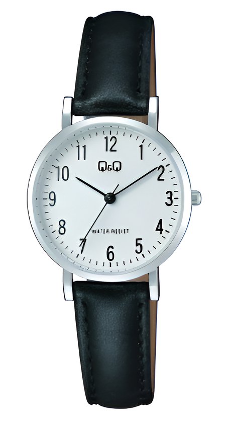 Q Q C66A 003PY Horloge Vrouwen Dames Leren band Rond Staal Zwart . bol