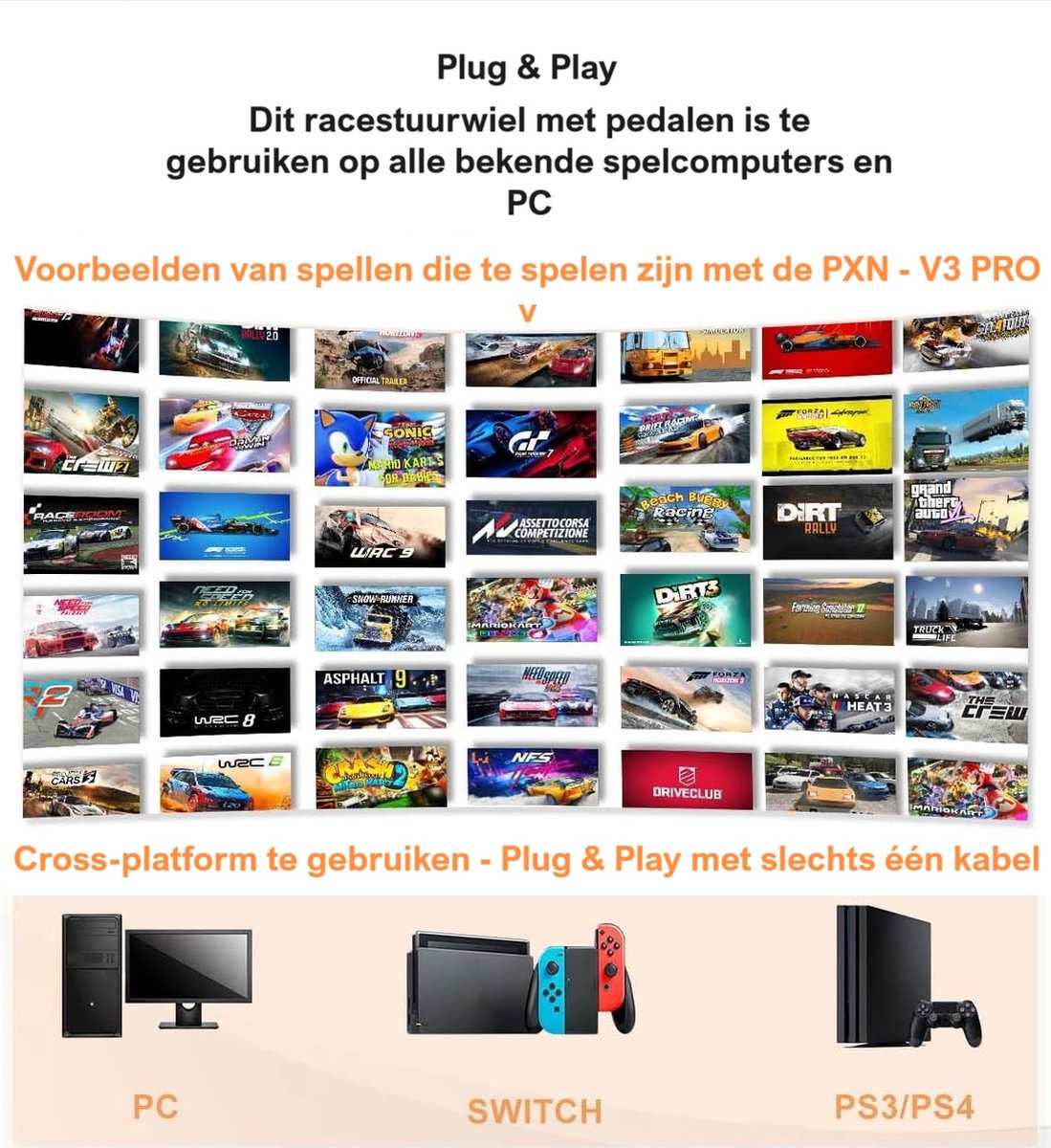 PXN - V3 Pro - Race Stuur met Pedalen & Flippers - Game Stuur - Geschikt voor PS4 - Xbox One - PC - Xbox Series X|S - PS3 - Nintendo Switch - Zwart — cadeau in Games, Films & Muziek - foto 4