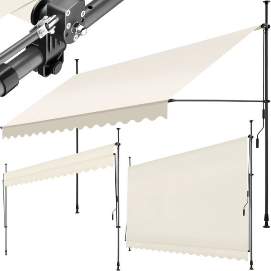 tillvex Klemluifel met handslinger, balkon, balkonluifel zonder boren, luifel uv-bestendig en in hoogte verstelbaar, zonwering, waterdicht (Geel/Wit, 300 cm
