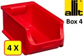 4 x Magazijnbak - grijpbak - stapelbak Allit - ProfiPlus Box 4 - 5,8 L - PP - rood