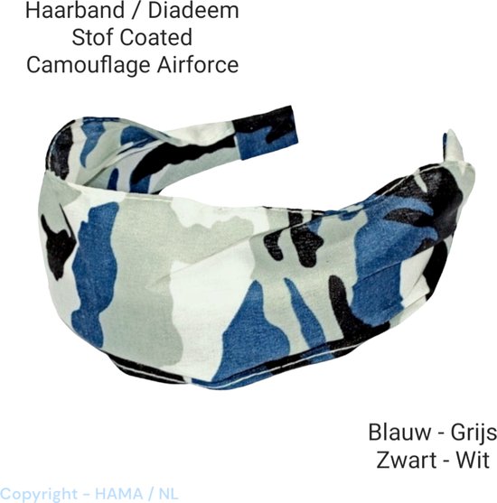 Haarband Diadeem - Camouflage / Leger / Airforce Print stoffen Cover- Blauw Grijs Zwart Wit - 1 stuks - Volwassenen - Tieners - Kinderen - Casual - Carnaval - Zomerfeesten - Themafeest