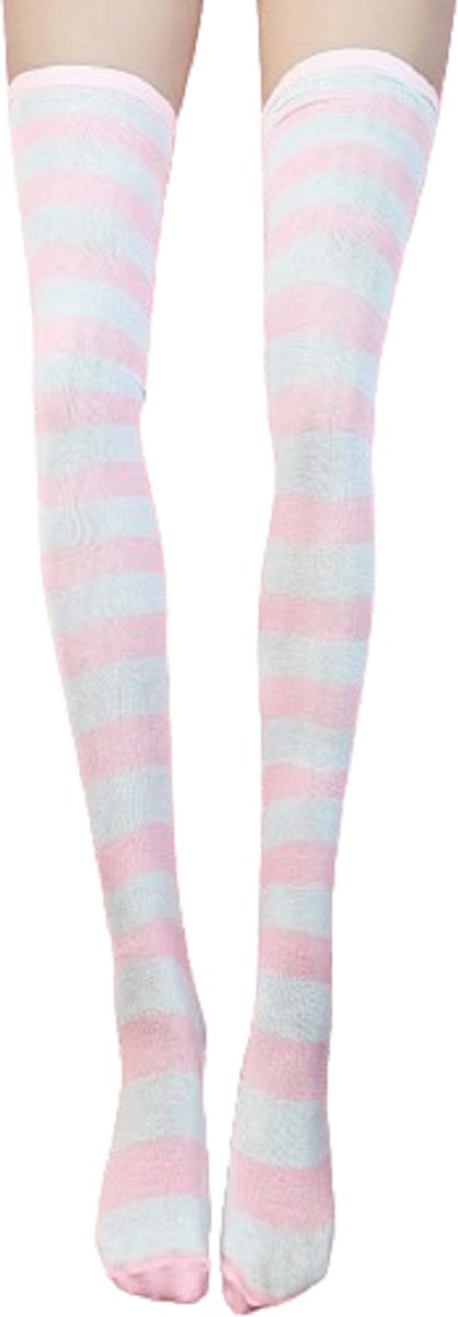 BamBella® - Hoge knie kousen - Wit roze strepen - Dames - sokken pootje schattig