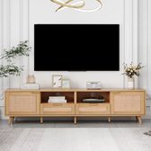 Table console TV Sweiko, 200*37*49cm, meuble TV au design en rotin véritable, meuble TV avec pieds en bois massif, planches TV en rotin tressé