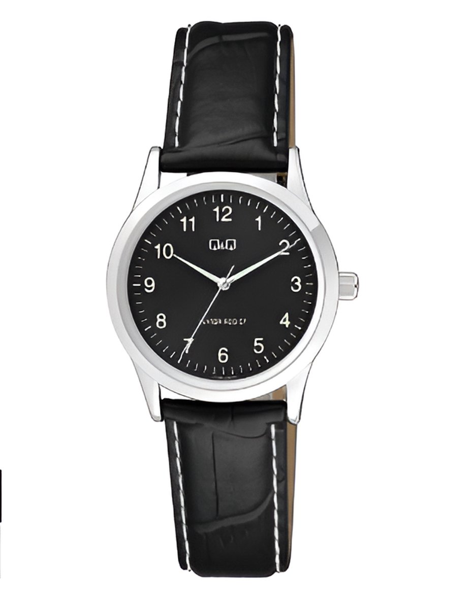 QQ C09A-018PY-Horloge - Analoog - Vrouwen - Dames - Leren band - Rond - Metaal - Cijfers -zwart 3 ATM