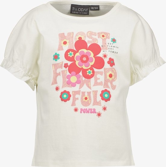 TwoDay meisjes T-shirt met bloemen en glitters - Wit - Maat 122/128