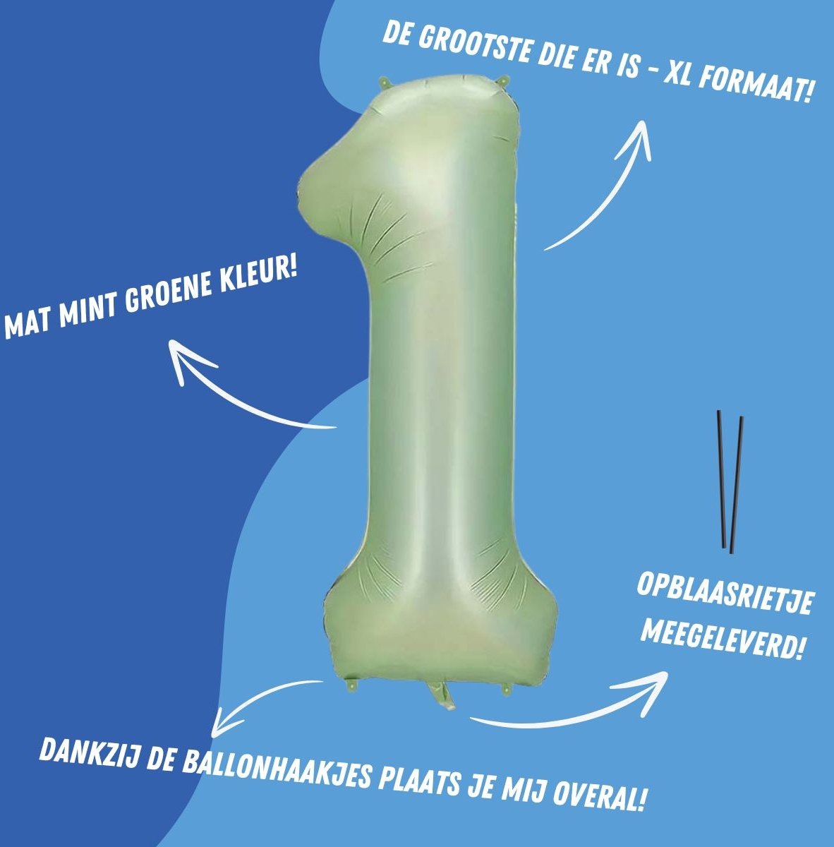 Folieballon Cijfer 1 Jaar Verjaardag Versiering Cijferballon Feest Decoratie Helium Ballonnen Folie Groen - Xl Formaat — afbeelding 3
