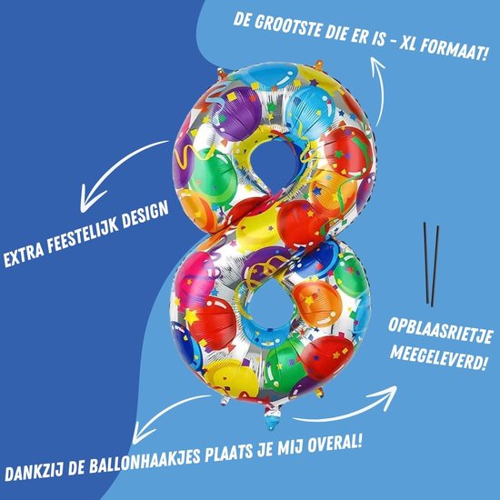 Ballon en aluminium numéro 8 ans décoration d'anniversaire ballon numéro Décoration de Fête Ballons à hélium feuille colorée - XL