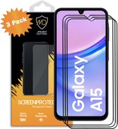 3-Pack Samsung Galaxy A15 Screenprotectors - MobyDefend Gehard Glas Screensavers - Zwarte Randen - Glasplaatjes Geschikt Voor Samsung Galaxy A15