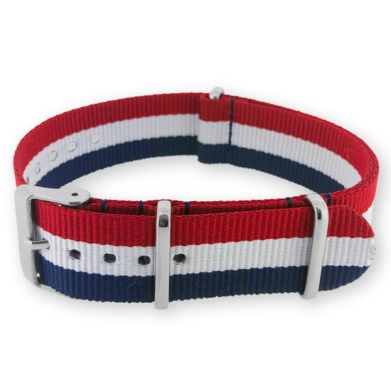 Premium Red White Blue - Nato strap 20mm - Stripe - Horlogeband Rood Wit Blauw