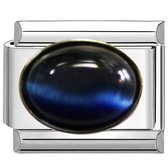 Quiges - Schakel - Bedel - 9mm - charms - Cateye donkerblauw - Geschikt voor - Nomination- armband - Schakelarmband - italy bedels armband