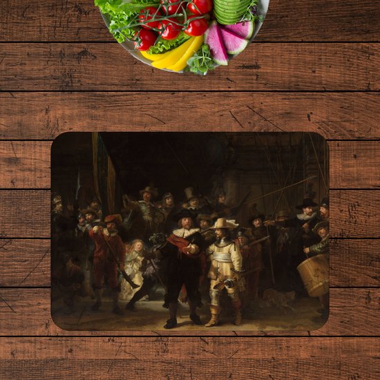 Flexibele Placemat - De Nachtwacht, Rembrandt van Rijn, 1642 - Set van 8 Placemats - 40x30 cm - PVC Doek - Afneembaar