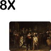 BWK Flexibele Placemat - De Nachtwacht, Rembrandt van Rijn, 1642 - Set van 8 Placemats - 35x25 cm - PVC Doek - Afneembaar